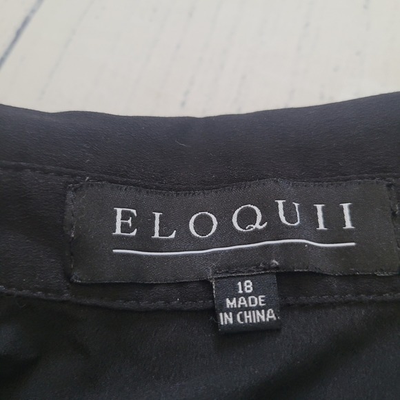 Eloquii Fit and Flare Dress Womens 18 Black Ruffle Sleeve Peter Pan Modest - Picture 9 of 9